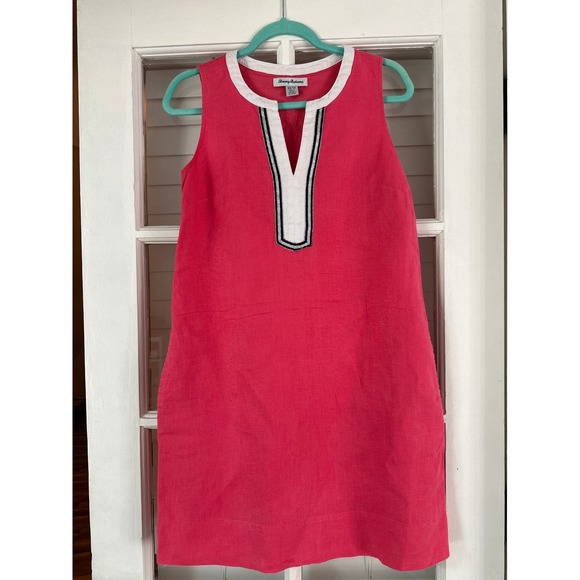 Tommy Bahama Linen Dress XS Pink Sleeveless Shift Summer Beachy Event Pockets - Picture 1 of 10